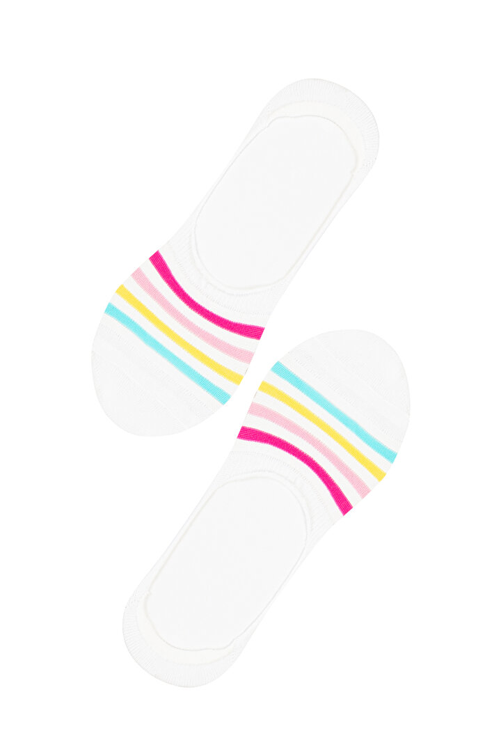 Beyaz Kız Çocuk Çok Renkli Çizgili Babet Çorap - 1