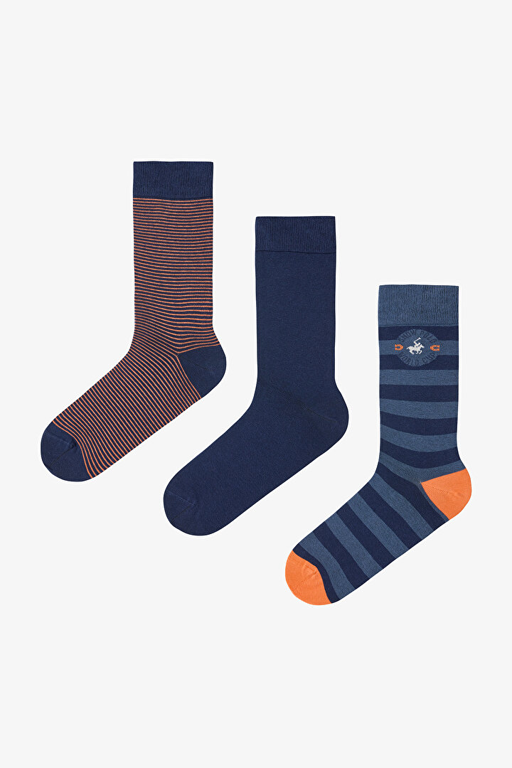 Çok Renkli Erkek Blue Stripe 3lü Soket Çorap - 1
