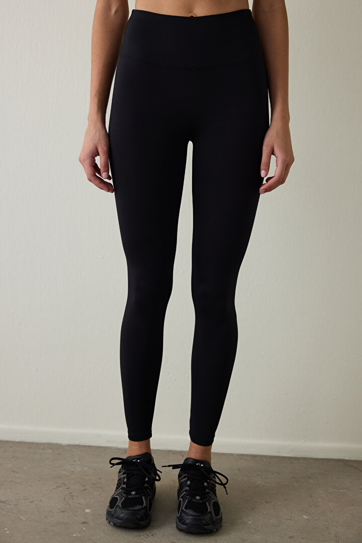 Siyah Smooth Feel  Yüksek Bel Slim Fit Tayt - 1