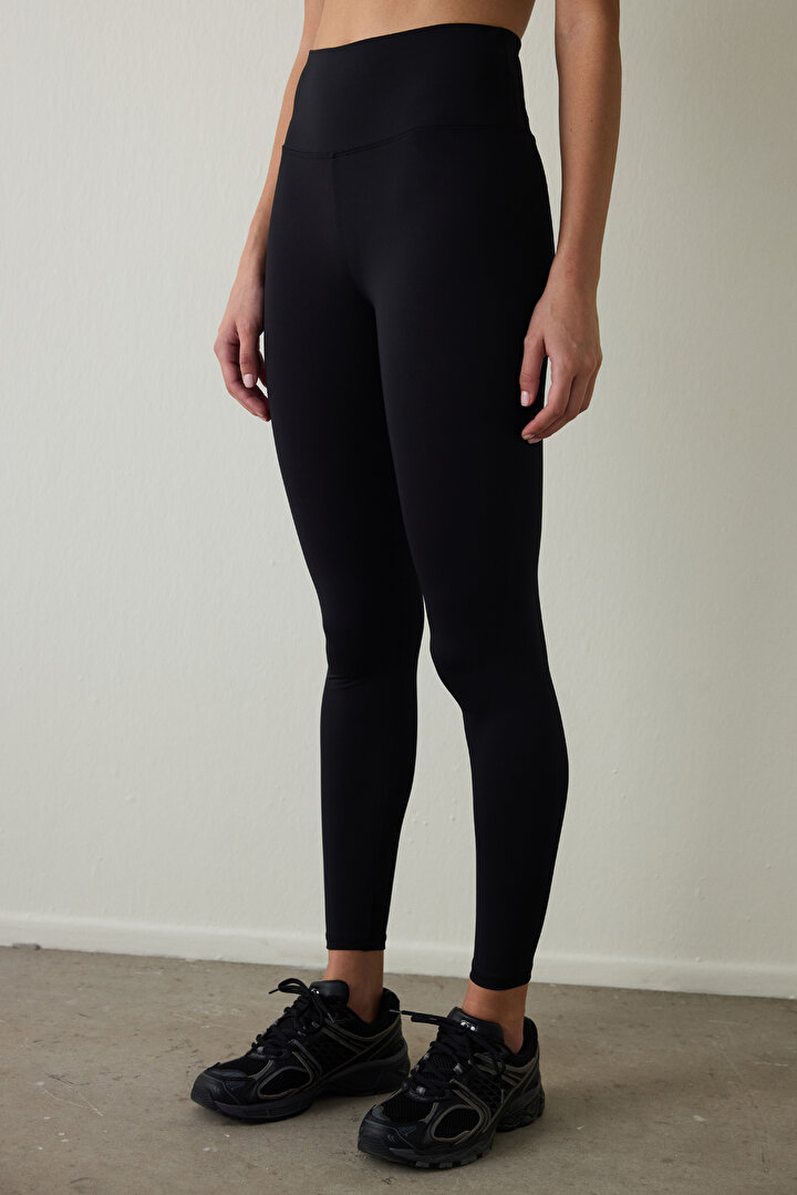 Siyah Smooth Feel  Yüksek Bel Slim Fit Tayt - 2