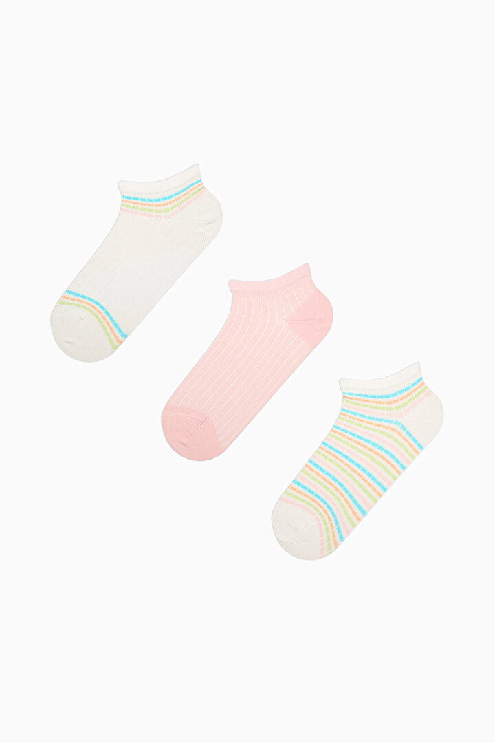 Colored Line Pink White Rib 3in1 Liner Socks - 1