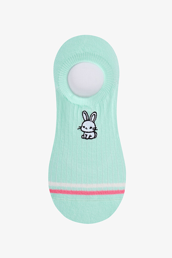 3 Çift Burun Dikişsiz Pamuklu Renkli Tavşan Nakışlı Sneaker Çorap - 2
