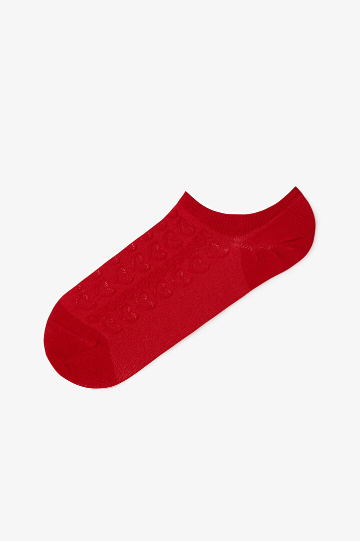 3 Çift Pamuklu Kendinden Kalp Desenli Sneaker Çorap - 2