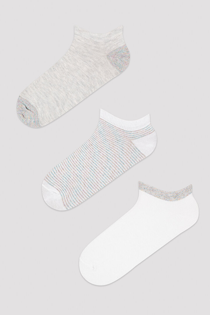 Gri Shiny Cember 3lü Patik Çorap - 1