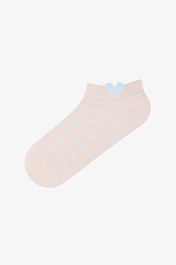 3 Çift Pamuklu Kalp Desenli Çizgili Patik Çorap - 2