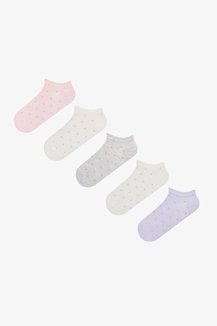5 Çift Pamuk Küçük Puantiye Desenli Patik Çorap - 1