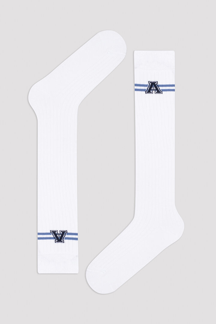 Beyaz Mavi Çizgili Soket Çorap - 2