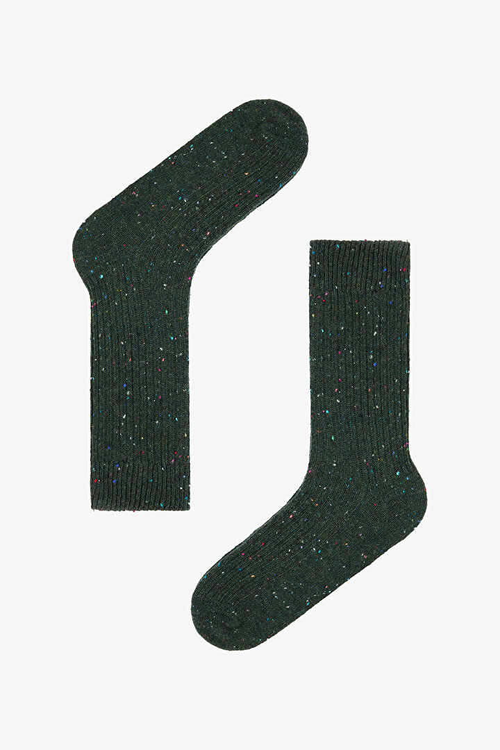 Erkek Ribbed Haki Soket Çorap - 1