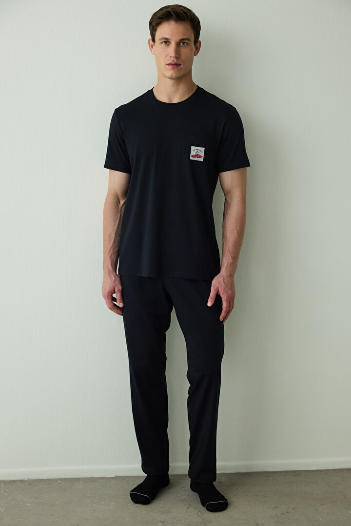 Erkek Siyah Car Pantolon Pijama Takımı - 1