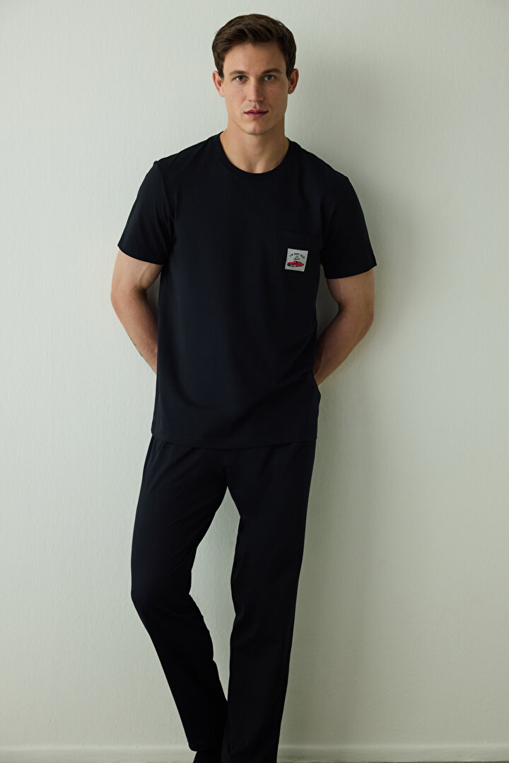 Erkek Siyah Car Pantolon Pijama Takımı - 2