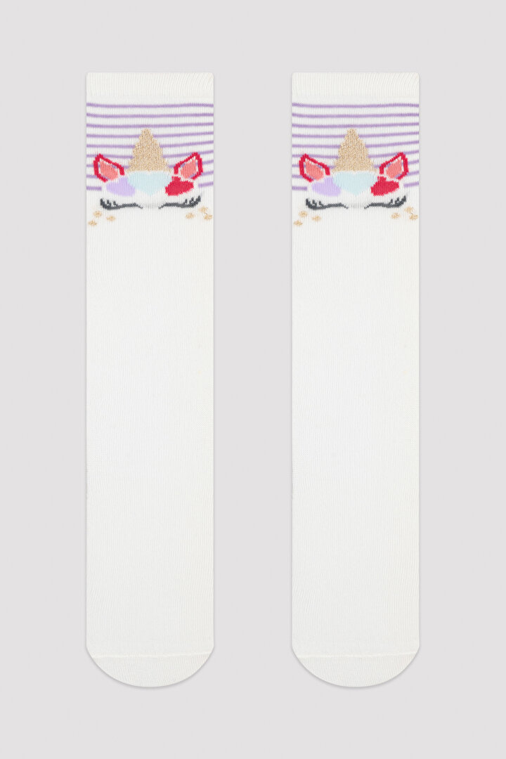 Beyaz Kız Çocuk Unicornlu Pantolon Çorabı - 1