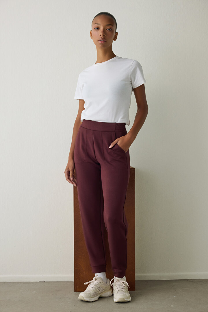 Bordo Silky Feel Cepli Jogger Eşofman Altı - 1