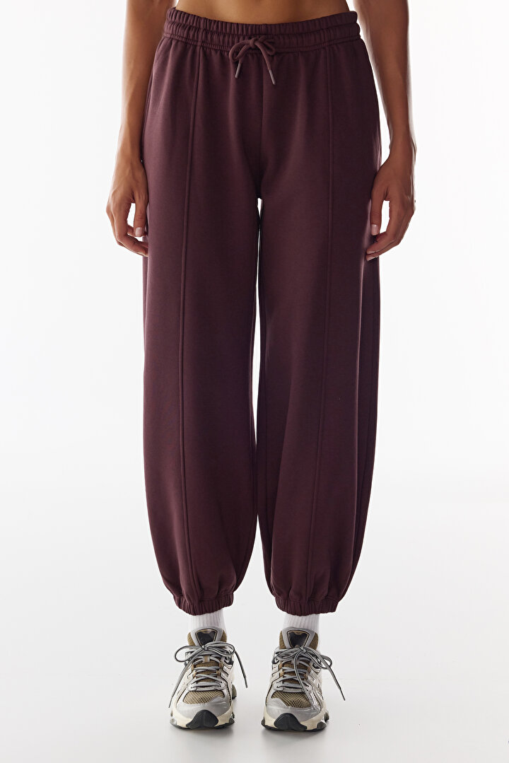 Koyu Bordo Yarım Fermuarlı Şardonlu Sweatshirt - 2