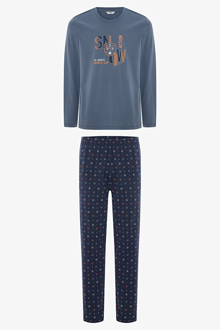 Man Snow Striped 2-Piece Pajama Set - 1