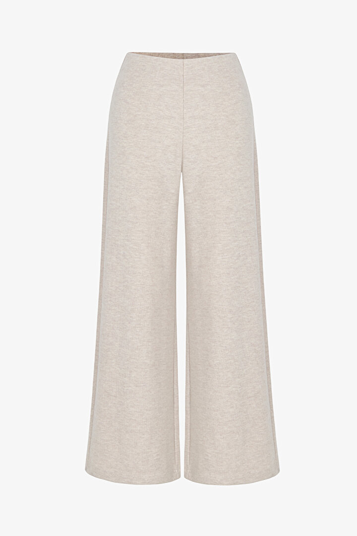 Beige Melange Warm Touch Wideleg Trousers - 1
