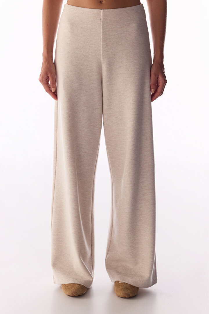 Beige Melange Warm Touch Wideleg Trousers - 2