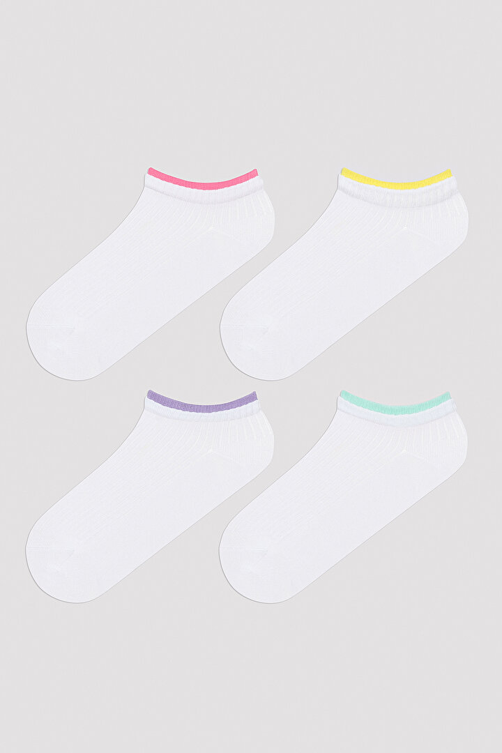Multicolored Ankle Line Beyaz 4lü Patik Çorap - 1