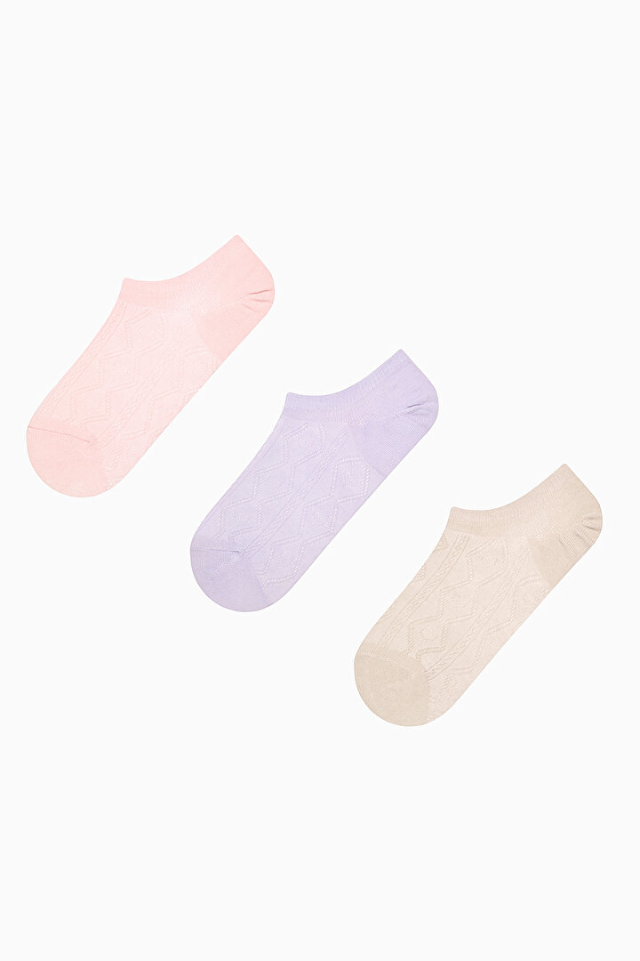 Soft Color Jacquard Pink Purple 3in1 Sneaker Socks - 1