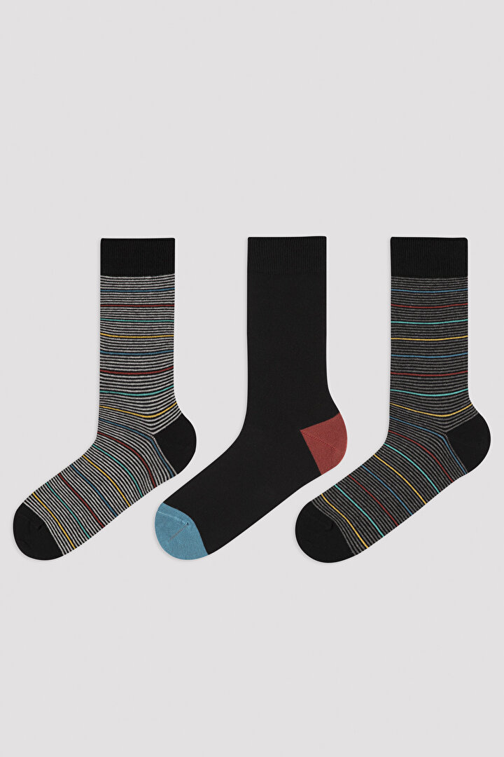 Black E. Line Stripe 3in1 Soket Socks - 1
