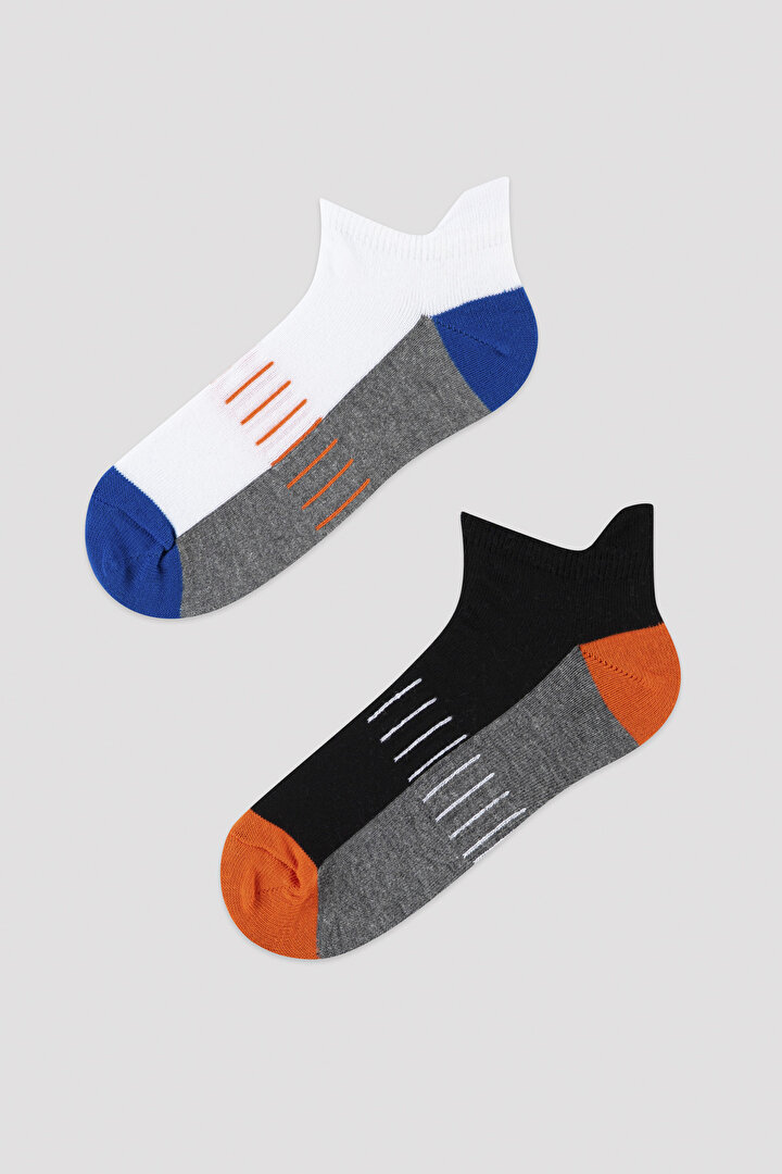 Erkek ÇocukTuruncu-Mavi Basic 2li Patik Çorap - 1
