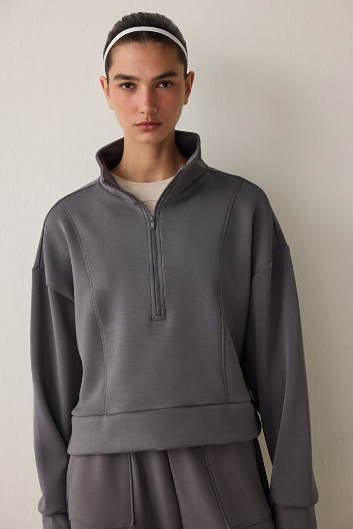 Silky Feel Half Zip Sweatshirt - 2
