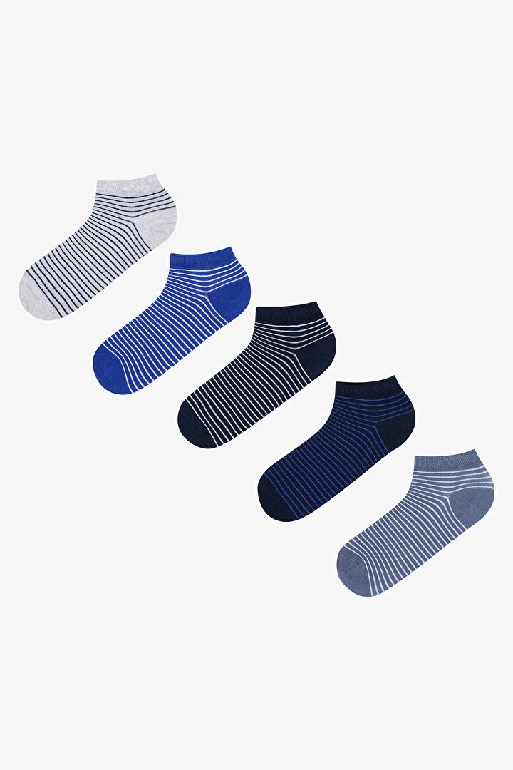 Erkek Stripe 5li Çok Renkli Patik Çorap - 1