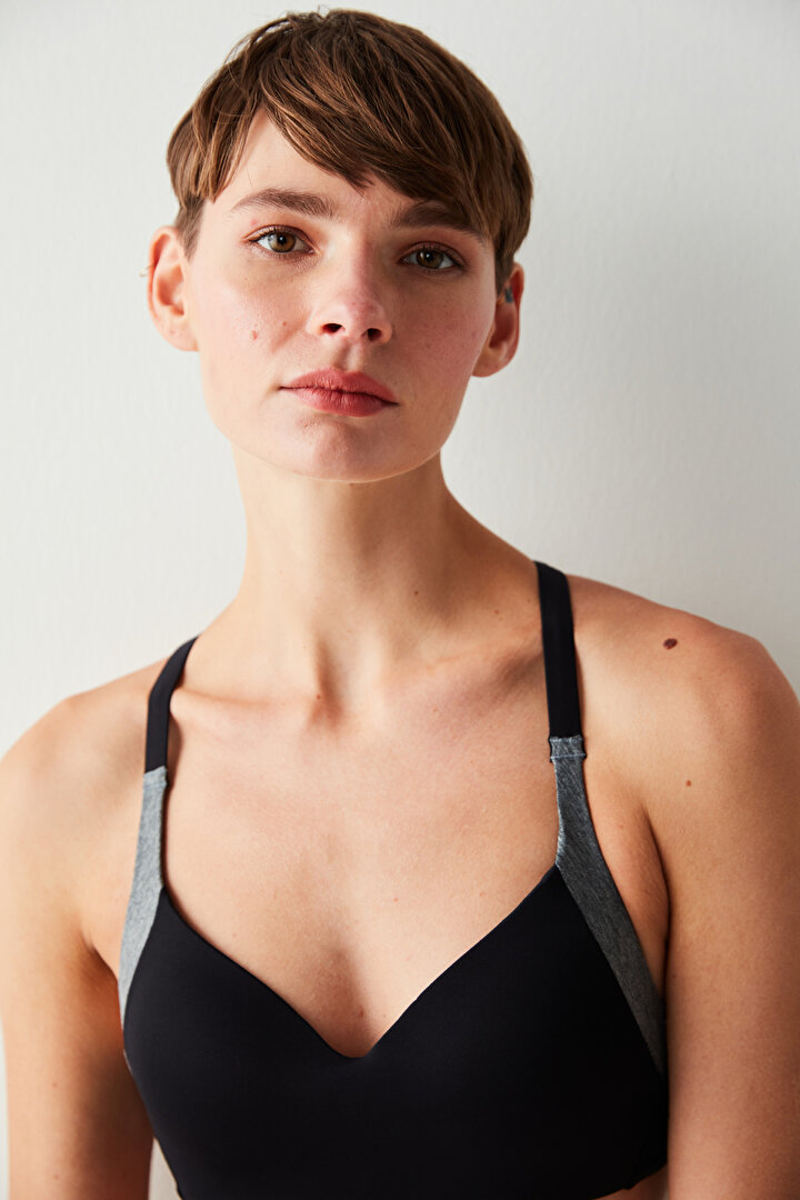 Siyah Strappy Padded Active Sporcu Sütyeni - 2