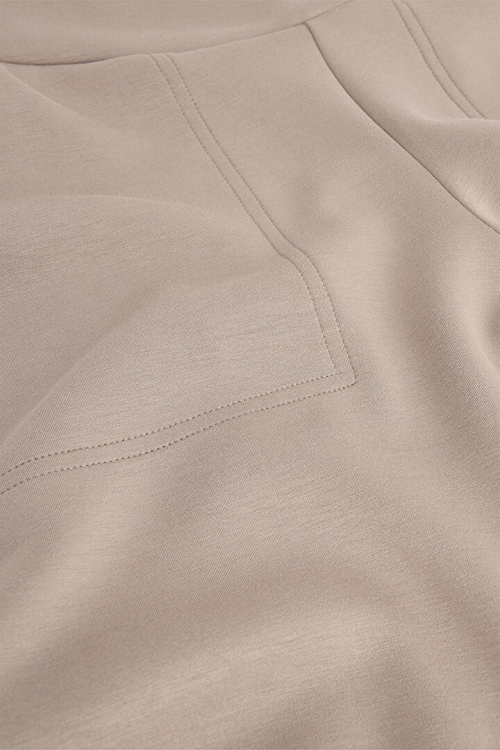 Taş Rengi Yüksek Bel Cepli Geniş Paça Pantolon - 2