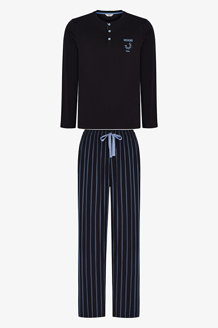 Erkek Nightform Çizgili Pantolon Uzun Kollu Pijama Takımı - 1