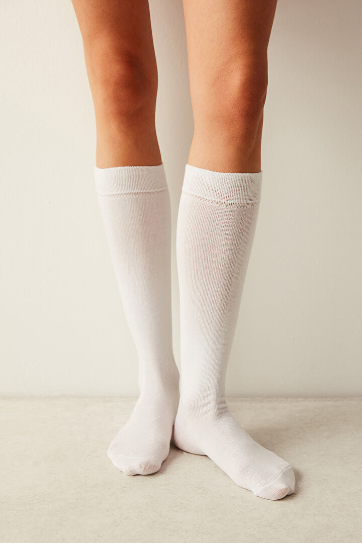 Beyaz Klasik Pantolon Çorabı - 2