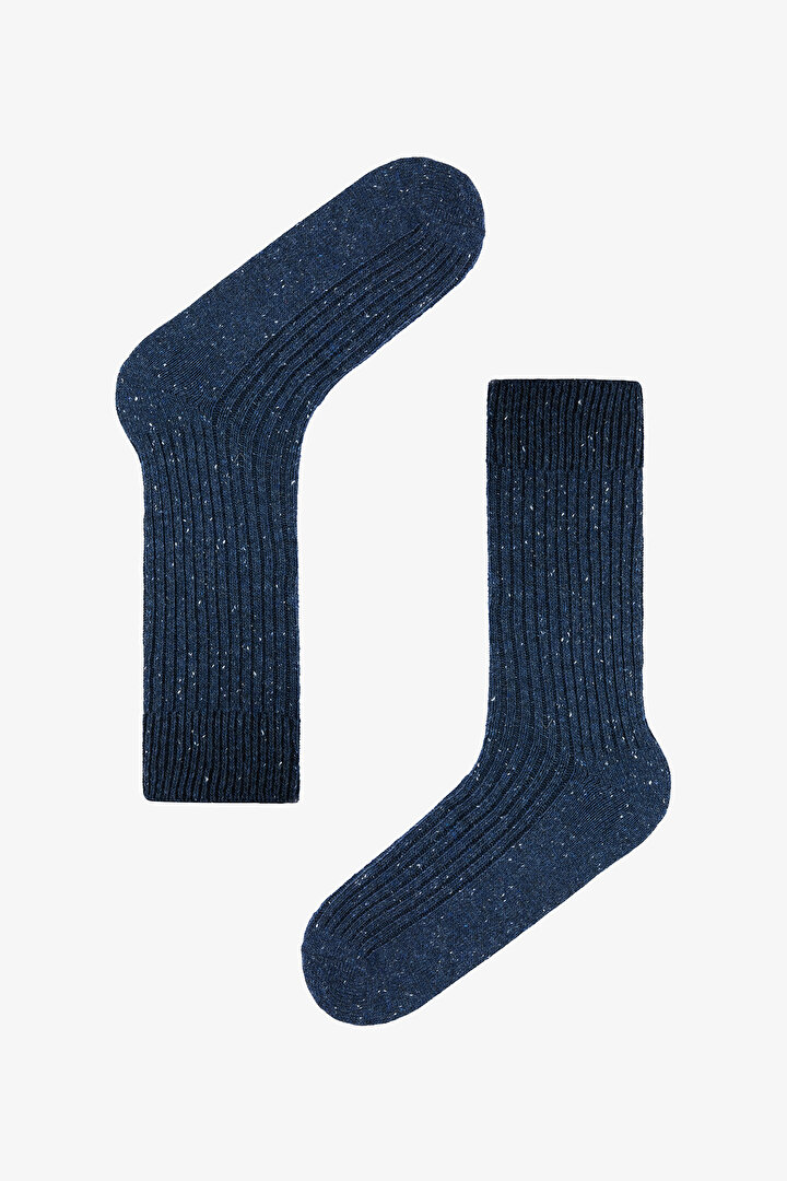 Erkek Ribbed Lacivert Soket Çorap - 1