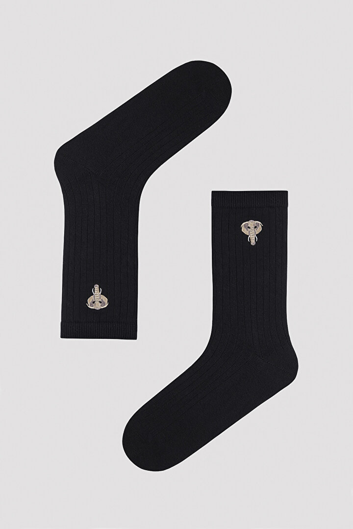 Hayvan Baskılı Siyah 2li Soket Çorap - 2
