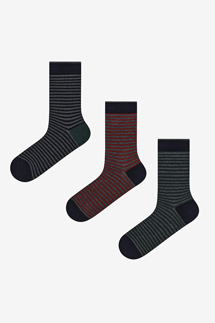 Man Colourful Line 3in1 Navy Blue Socket Socks - 1