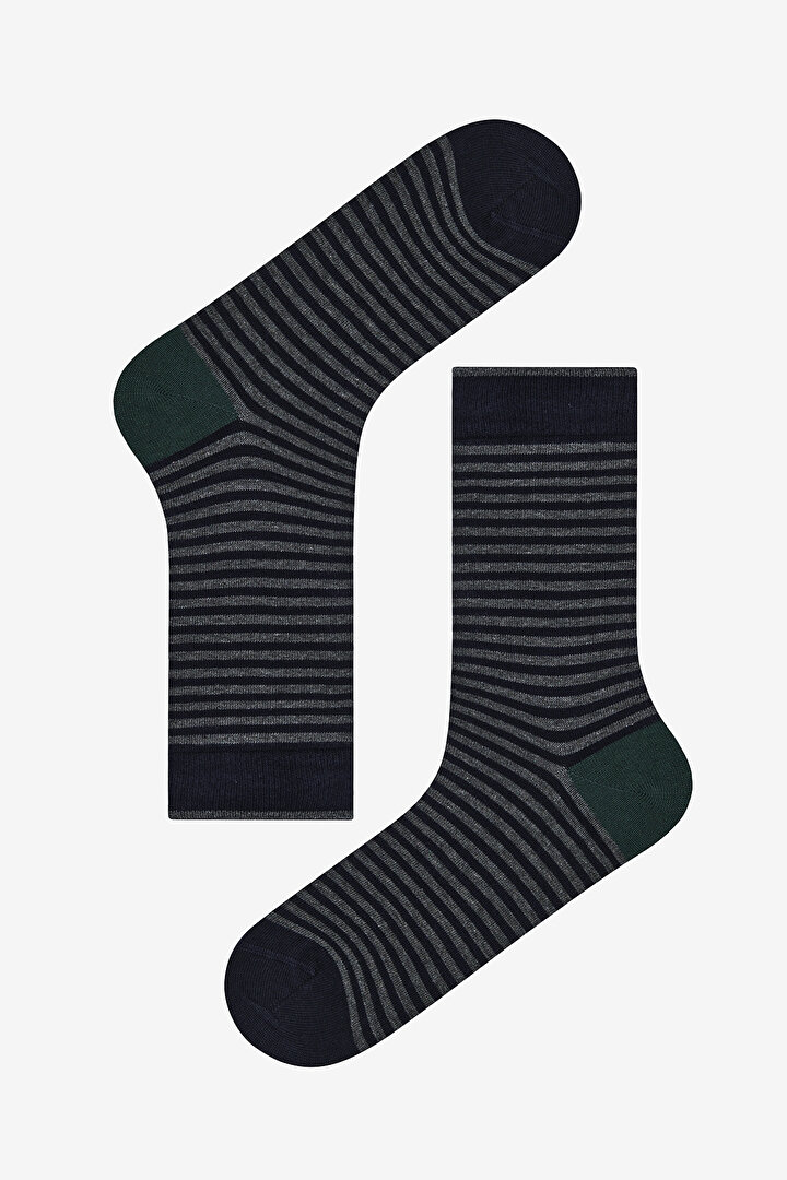 Man Colourful Line 3in1 Navy Blue Socket Socks - 2