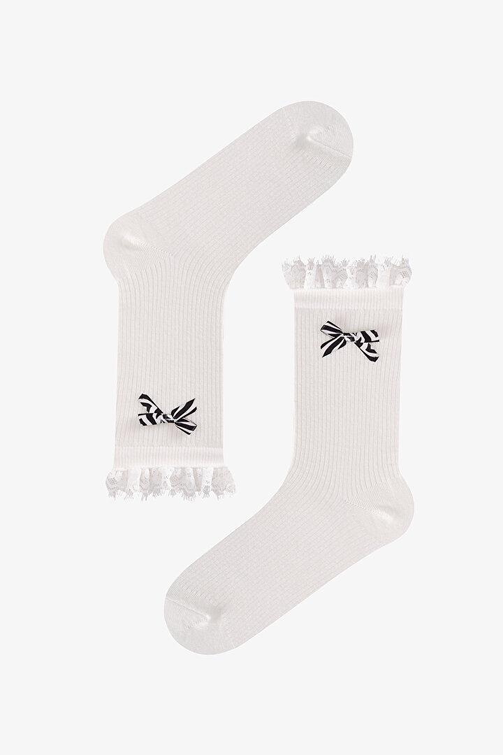 Marshmallow Zebra Bowtie Cotton Ankle Socks - 1