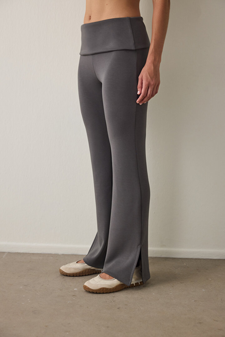 Grey Mid Waist Flare Modal Sweatpants - 1