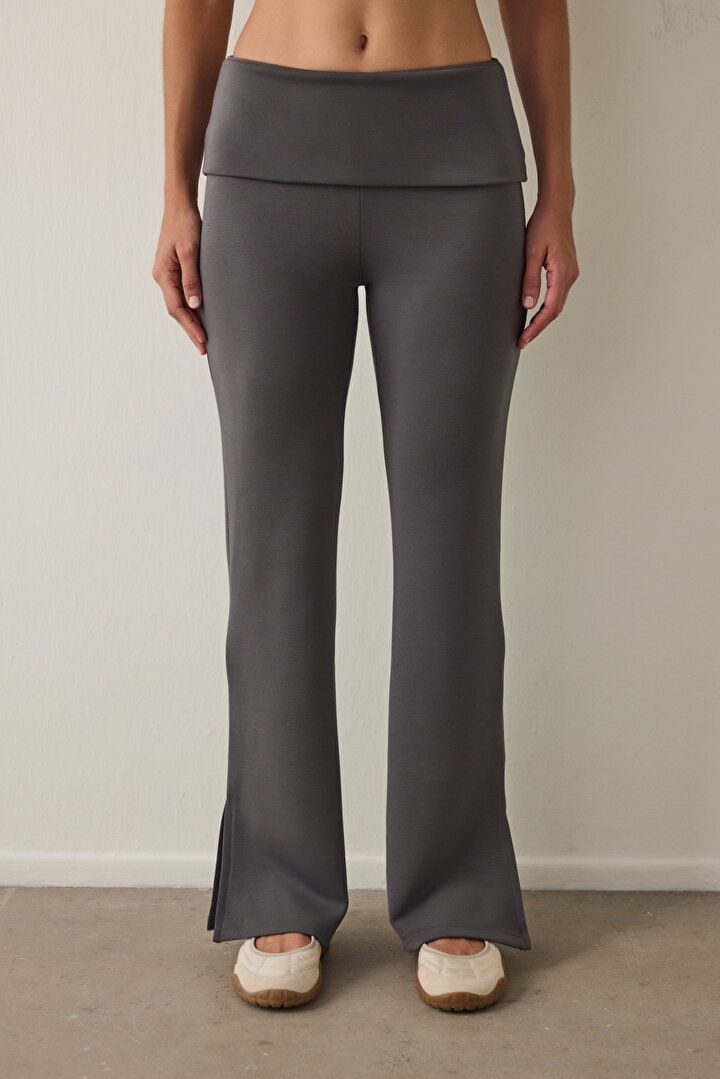Grey Mid Waist Flare Modal Sweatpants - 2