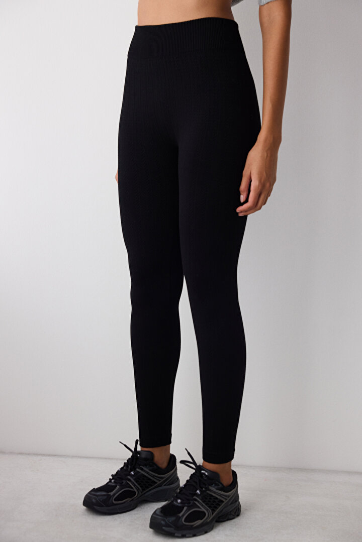 Black Seamless Warm High Waist Leggings - 1