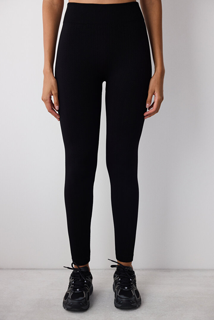 Black Seamless Warm High Waist Leggings - 2