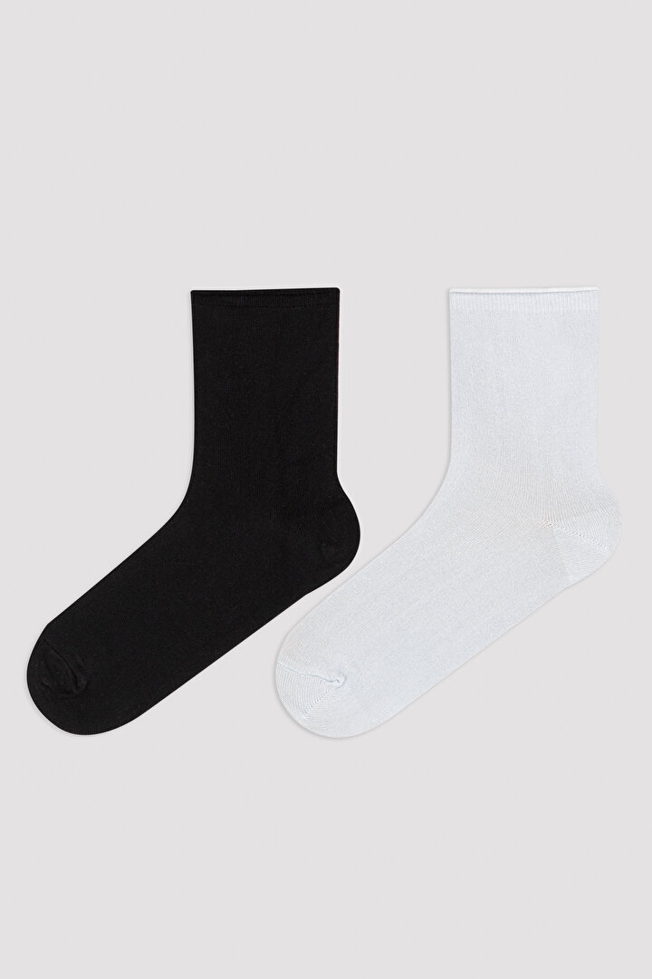 Siyah-Beyaz Modal Mater 2li Soket Çorap - 1
