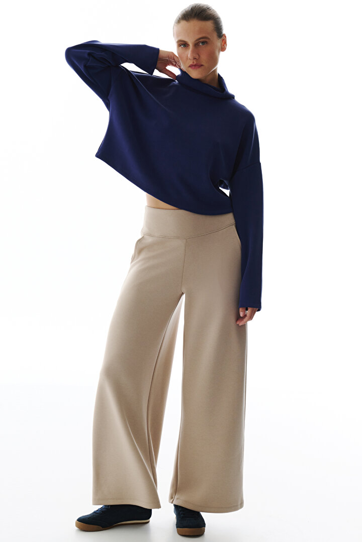 Beige High-Waisted Wide-Leg Pants - 1