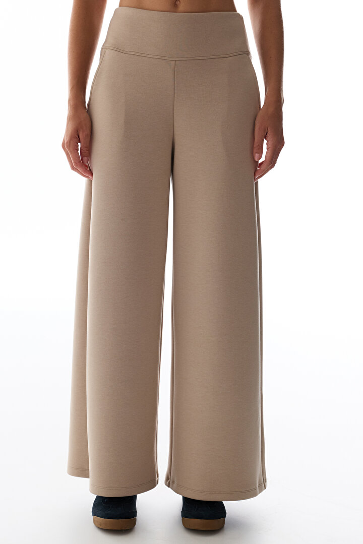 Beige High-Waisted Wide-Leg Pants - 2