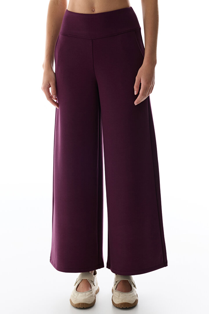 Burgundy High-Waisted Wide-Leg Pants - 2
