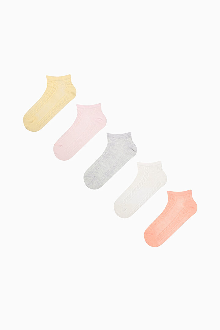 Knit Jacquard Pink White 5in1 Liner Socks - 1