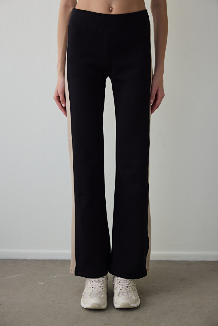 Siyah Termal Etkili Panel Detaylı Flare (İspanyol Paça) Pantolon - 1