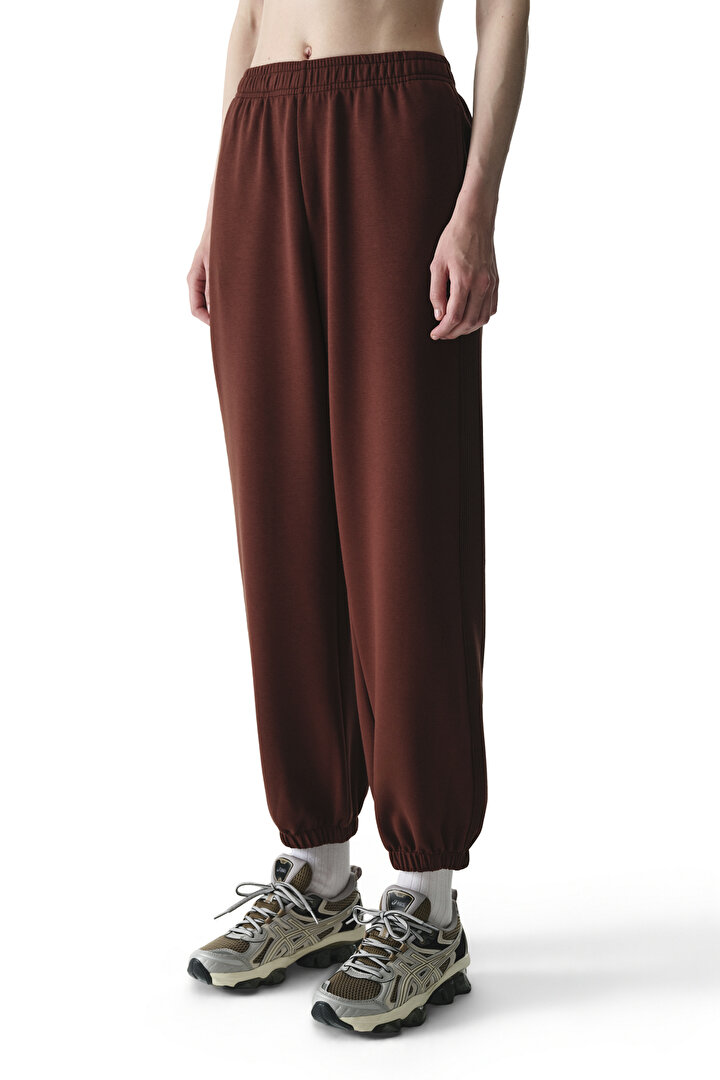 Kahverengi Silky Feel Contrast Jogger Pantolon - 2
