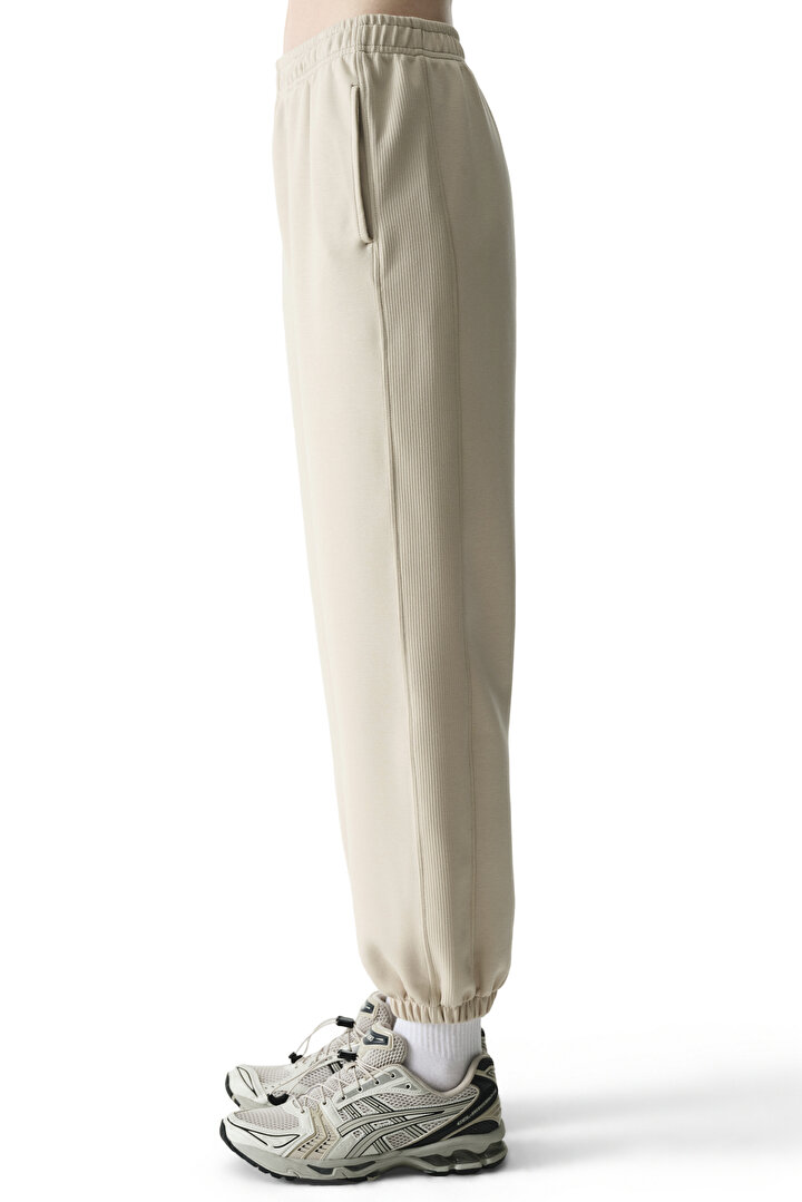 Bej Silky Feel Contrast Jogger Pantolon - 2