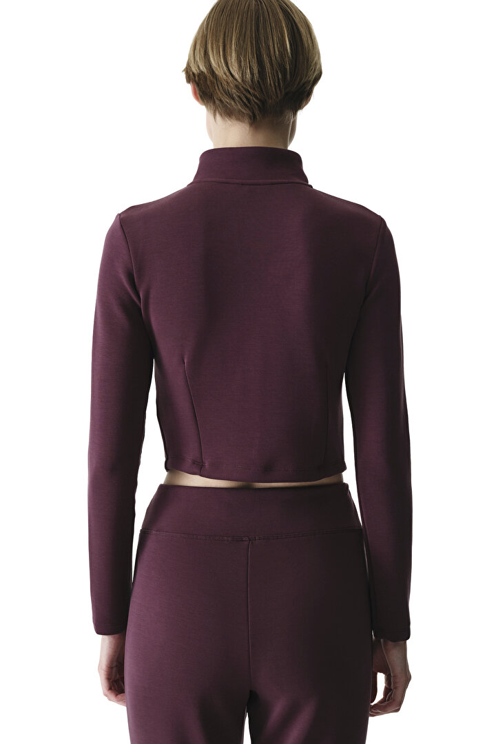 Burgundy Zip Neck Crew Neck Modal Sweatshirt - 2