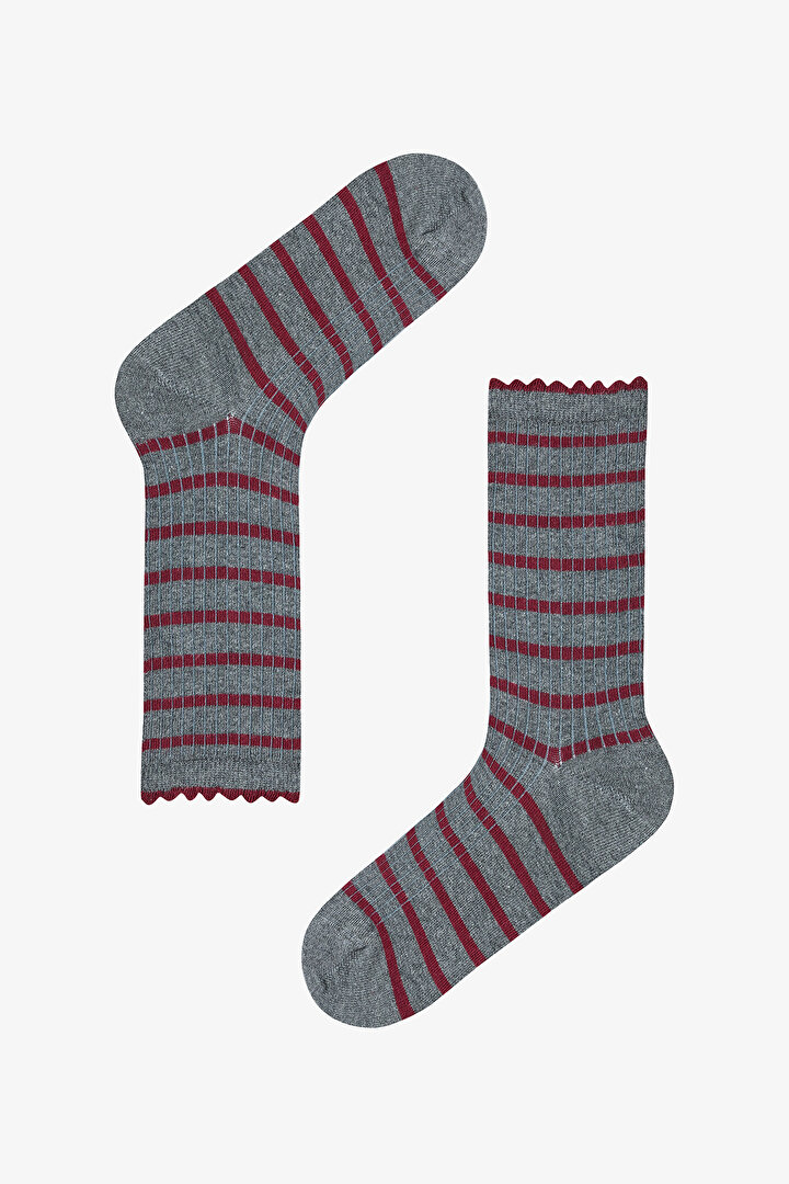 5 Çift Pamuklu Karışık Kalp Desenli Fırfırlı Soket Çorap - 2