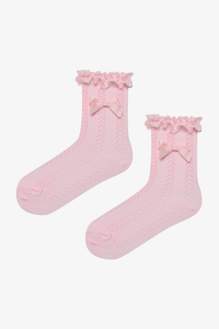 Kız Çocuk Pembe Dantelli Soket Çorap - 1